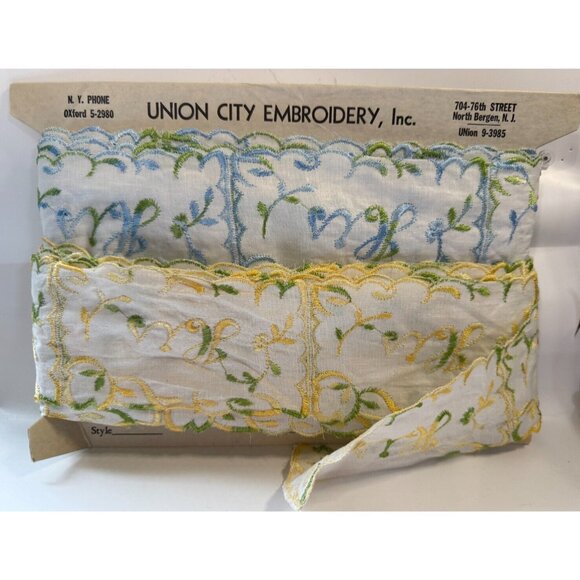 Union City Embroidery Inc. Other - Vintage Union City Embroidery 3" Trim Yellow/green  108" & Blue/Green 144" "HIS"